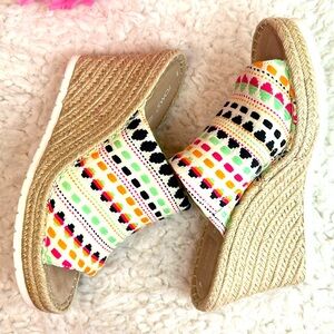 TOMS size 9.5 Colorful Espadrille Wedge Mule Sandal